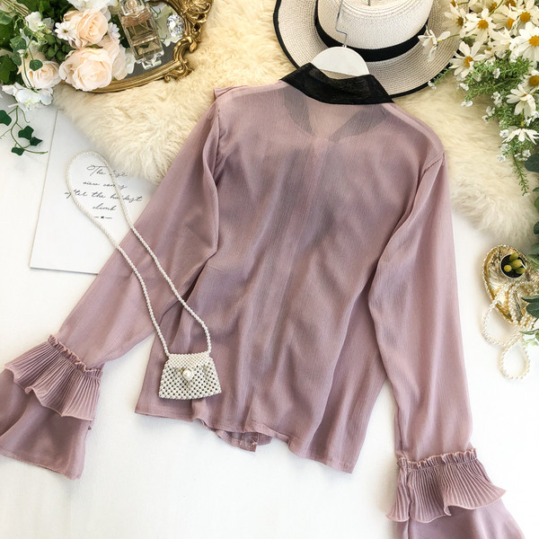 Stílusos női ing szalaggal és hosszú ujjú több színben