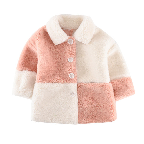 Új modell gyerekkabát lányoknak rózsaszín és zöld gombokkal