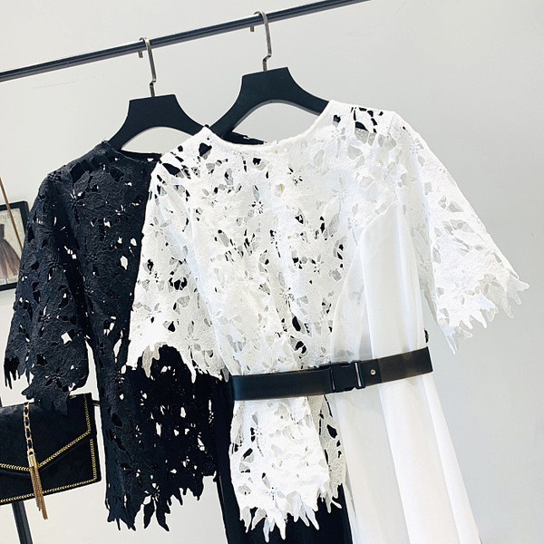 ÚJ Aktuális női csipkeblúz - aszimmetrikus modell fehér és fekete színben