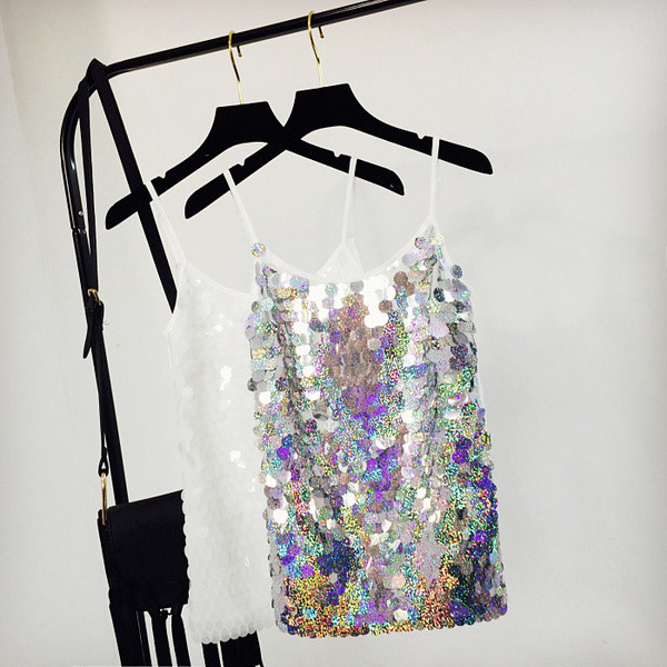 Maieu elegant de damă cu paiete și bretele subțiri în două culori