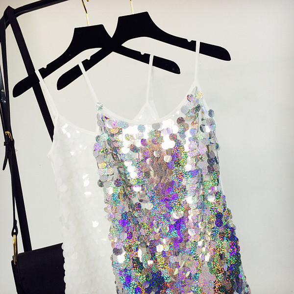 Maieu elegant de damă cu paiete și bretele subțiri în două culori