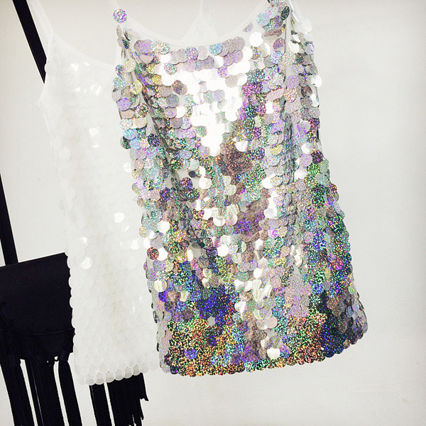 Maieu elegant de damă cu paiete și bretele subțiri în două culori