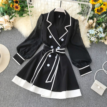 Rochie moderna de dama cu curea in alb si negru