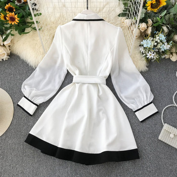 Rochie moderna de dama cu curea in alb si negru