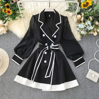 Rochie moderna de dama cu curea in alb si negru