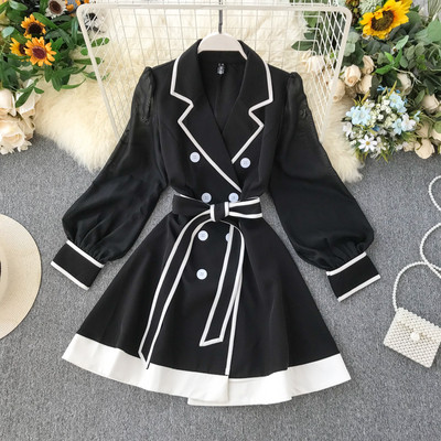 Rochie moderna de dama cu curea in alb si negru