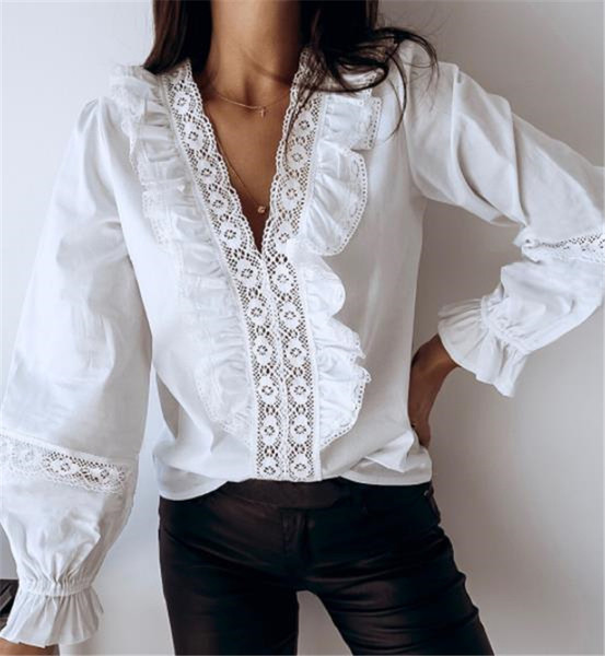 Modern női blúz csipkével és spitz nyakkivágással, három színben