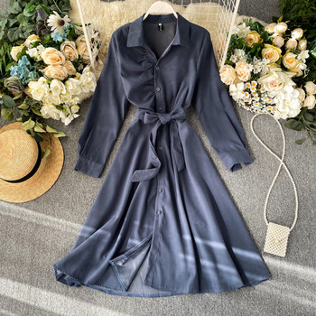 Rochie moderna de dama cu guler si curea in mai multe culori