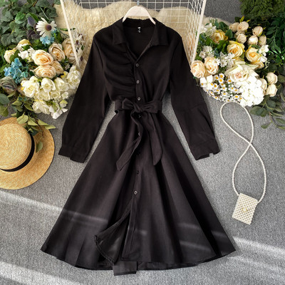 Rochie moderna de dama cu guler si curea in mai multe culori