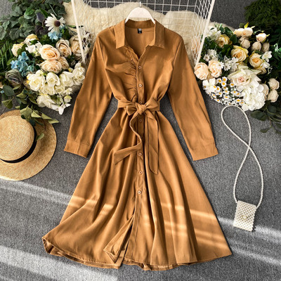 Rochie moderna de dama cu guler si curea in mai multe culori