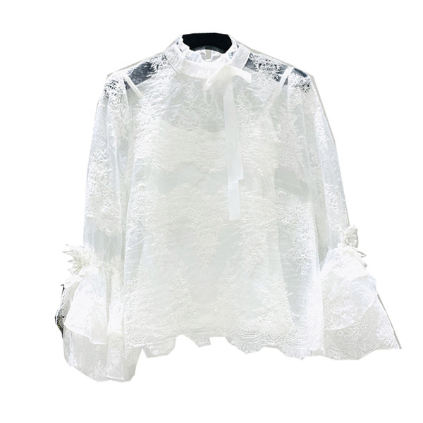 Női csipkeblúz lótusz ujjú fekete, fehér és sárga színben