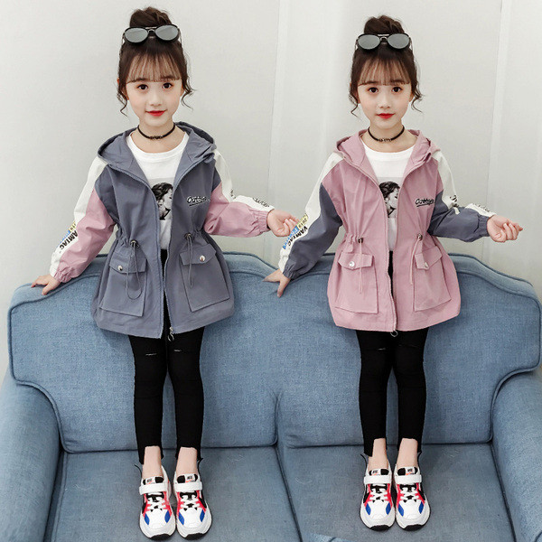 Új modellű gyerek őszi kabát kapucnis lányoknak szürke és rózsaszín színben