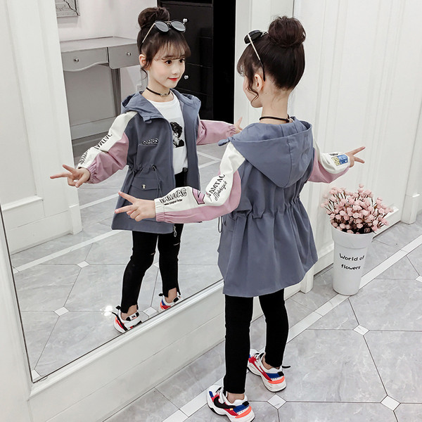 Új modellű gyerek őszi kabát kapucnis lányoknak szürke és rózsaszín színben