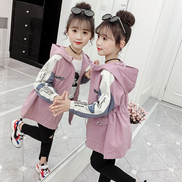 Új modellű gyerek őszi kabát kapucnis lányoknak szürke és rózsaszín színben