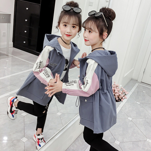 Új modellű gyerek őszi kabát kapucnis lányoknak szürke és rózsaszín színben