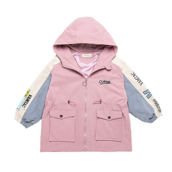 Új modellű gyerek őszi kabát kapucnis lányoknak szürke és rózsaszín színben