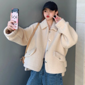 Női modern puha kabát széles modell zsebekkel