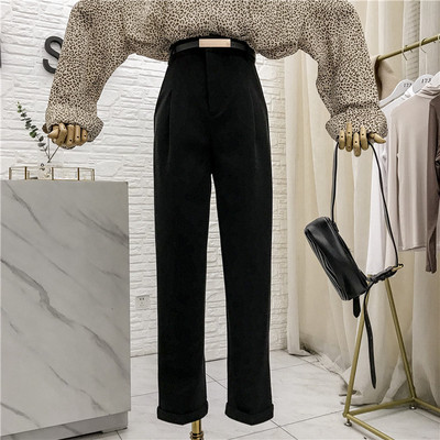 Стилен дамски панталон прав модел с висока талия в различни цветове