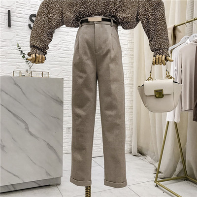 Стилен дамски панталон прав модел с висока талия в различни цветове