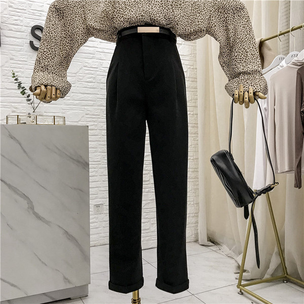 Стилен дамски панталон прав модел с висока талия в различни цветове