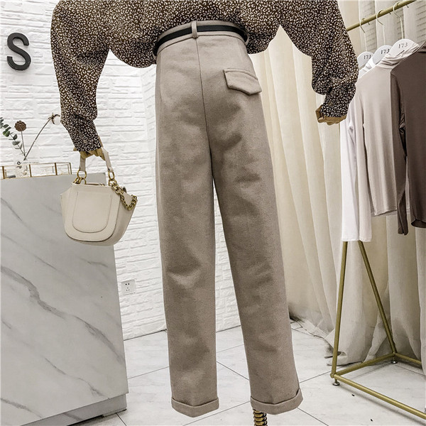 Стилен дамски панталон прав модел с висока талия в различни цветове