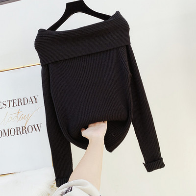 Csupasz vállú, hosszú ujjú női pulóver több színben