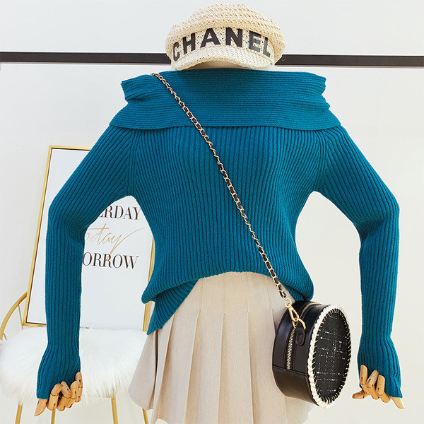 Csupasz vállú, hosszú ujjú női pulóver több színben