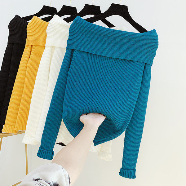 Csupasz vállú, hosszú ujjú női pulóver több színben