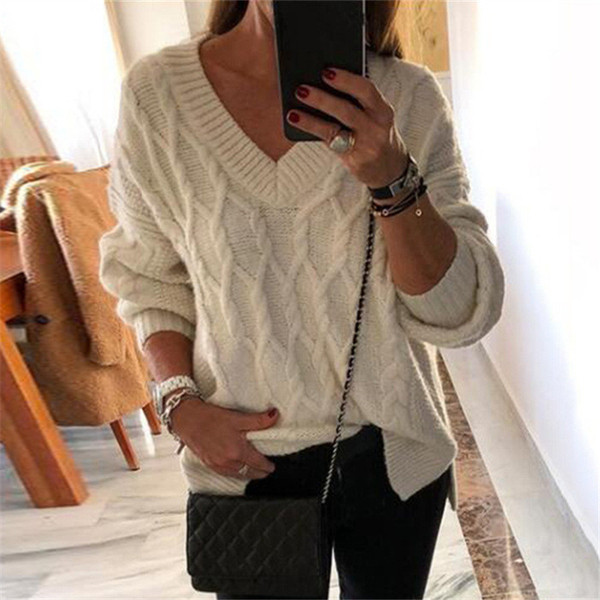 Modern női pulóver hosszú ujjú, spitz nyakkivágással több színben