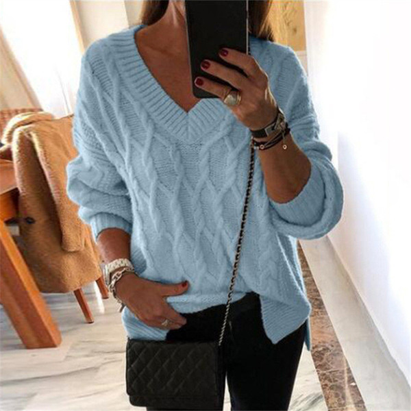 Modern női pulóver hosszú ujjú, spitz nyakkivágással több színben