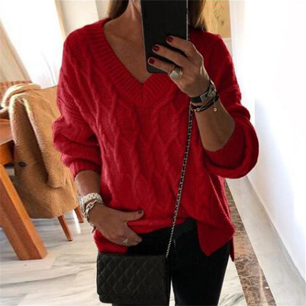 Modern női pulóver hosszú ujjú, spitz nyakkivágással több színben