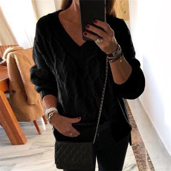 Modern női pulóver hosszú ujjú, spitz nyakkivágással több színben