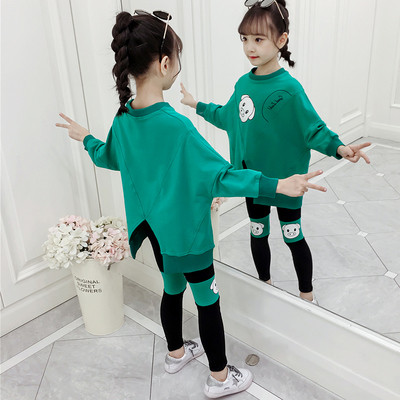 Új modell gyerekszett lányoknak kétrészes blúz és leggings rátéttel több színben