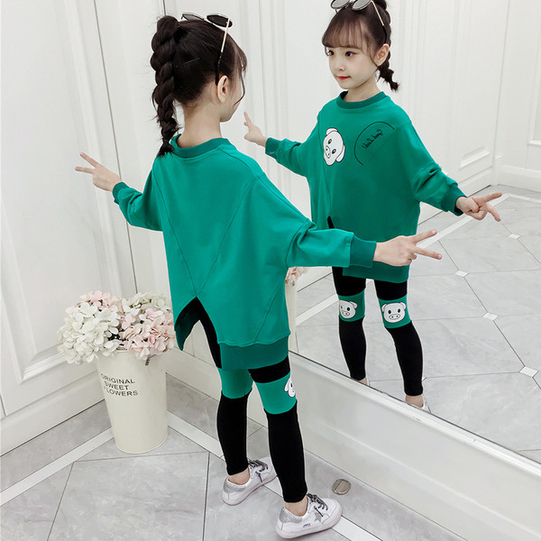 Új modell gyerekszett lányoknak kétrészes blúz és leggings rátéttel több színben