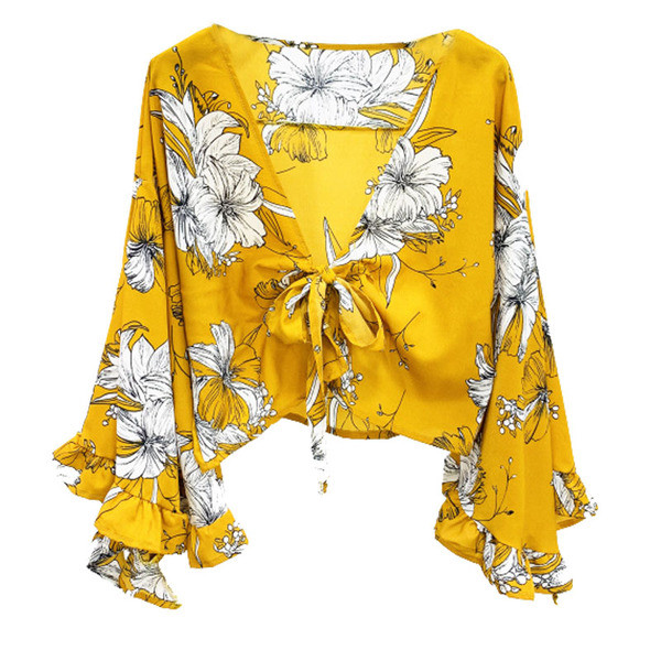 Cămașă de damă cu decolteu în V adânc, cu model floral