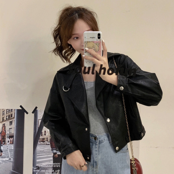 Geaca casual dama din piele ecologica de culoare neagra