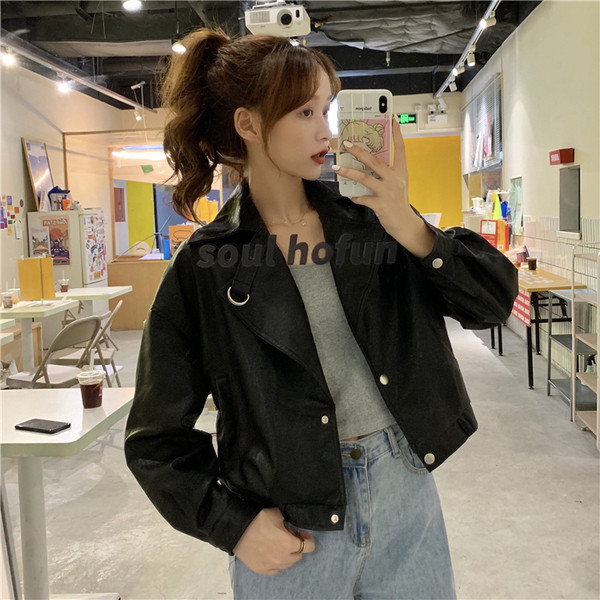 Geaca casual dama din piele ecologica de culoare neagra