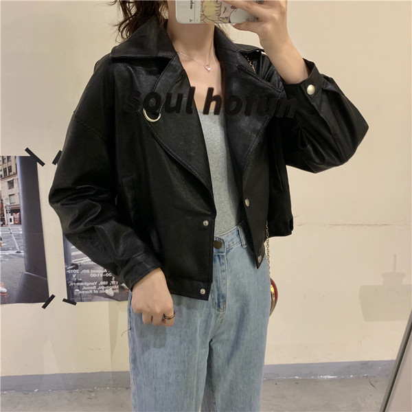 Geaca casual dama din piele ecologica de culoare neagra