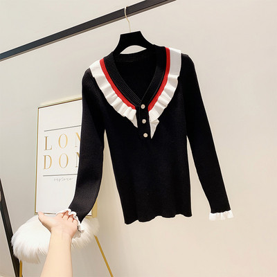 Modern női blúz spitz nyakkivágással és gombokkal több színben