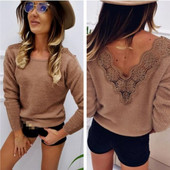 Modern női pulóver barna csipkével