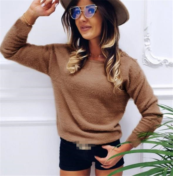 Modern női pulóver barna csipkével