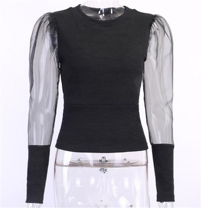 Modern női blúz, széles tüll ujjú fehér és fekete színben