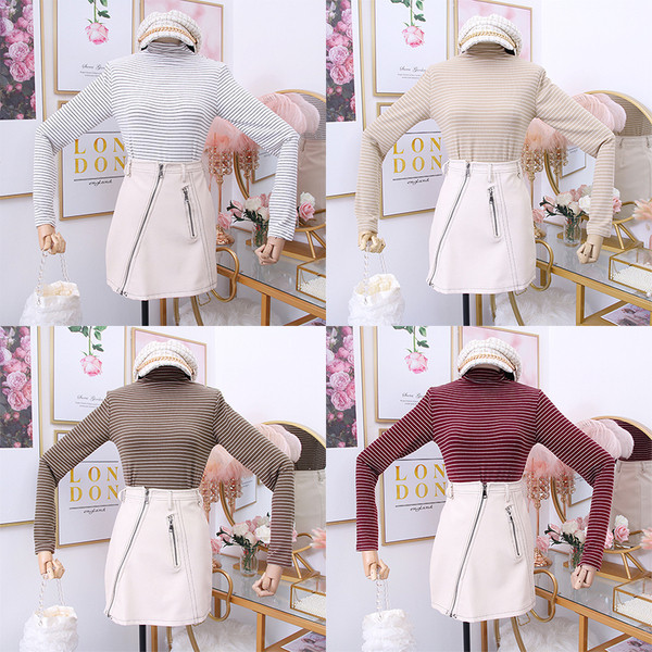 Új modell csíkos női blúz alacsony polo gallérral több színben