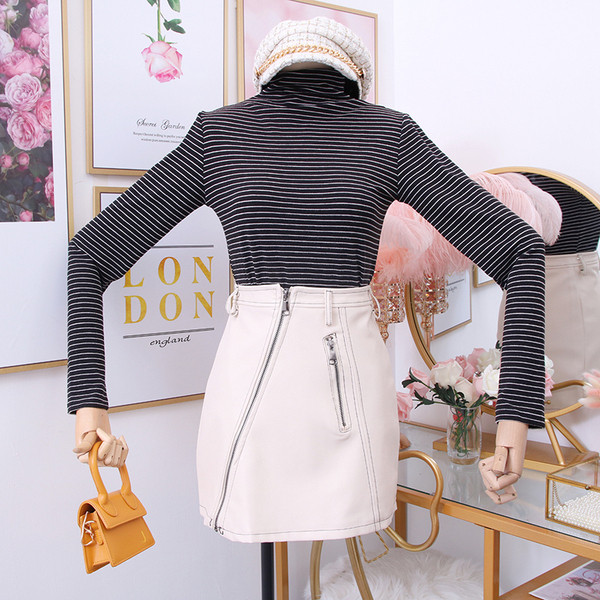 Új modell csíkos női blúz alacsony polo gallérral több színben