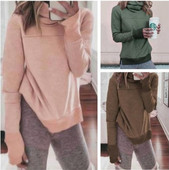 Modern női pulóver pólógallérral és hosszú ujjú három színben