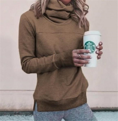 Modern női pulóver pólógallérral és hosszú ujjú három színben