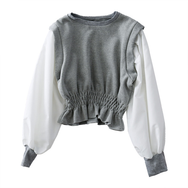 Bluză de damă modernă în negru și gri cu decolteu O