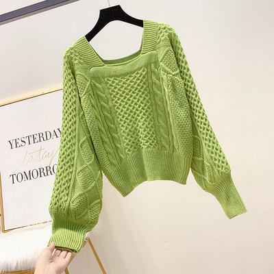 Női kötött pulóver négyzet alakú nyakkivágással, több színben