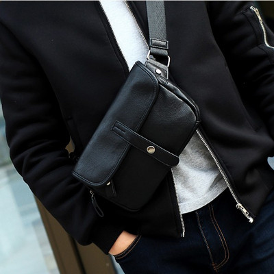 Мъжка кожена чанта с дълга дръжка в черен цвят 