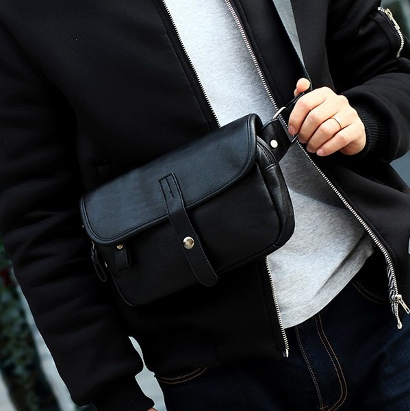 Férfi bőrtáska hosszú füllel, fekete színben